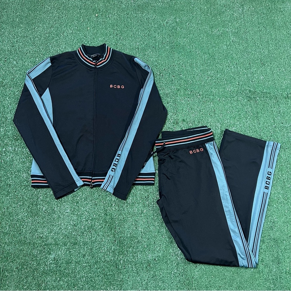 Bcbg Y2K black and blue track suit set